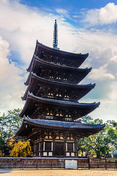 five-storied pagoda at kofukuji temple in nara - 興福寺 奈良 個照片及圖片檔