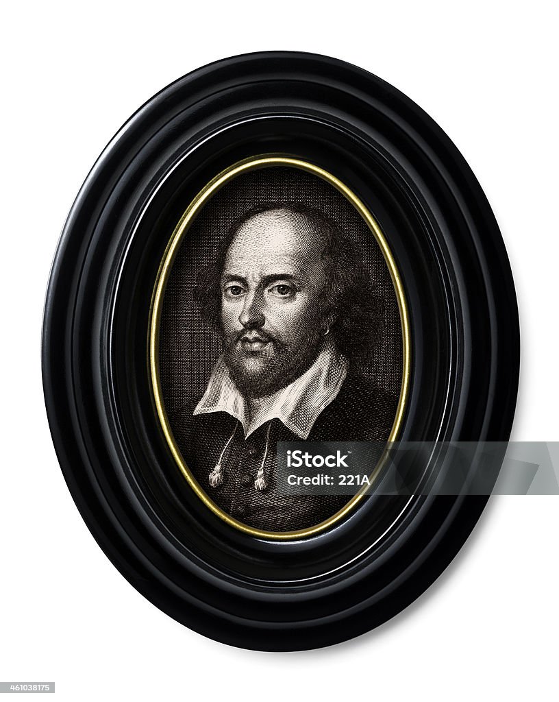 Antique book illustration: William Shakespeare Engraving of the English writer and poet William Shakespeare (1564-1616), placed in a vintage bakelite frame - in the style of an old ancestral picture. Illustration from a bound edition of the German journal Blatter aus der Gegenwart, published in Leipzig 1832. William Shakespeare Stock Photo