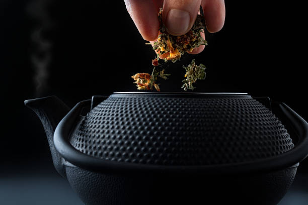 prepare o chá no bule de chá japonês japonesa ferro fundido - tetsubin teapot - fotografias e filmes do acervo
