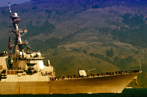 Demonstration of USS Milius (DDG 69) on Fleet Week celebration in San Francisco, San Francisco Bay, California, USA