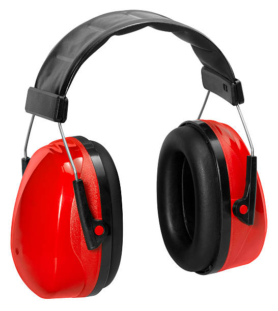 ear protection a pair of red ear protectors in white back ear protectors stock pictures, royalty-free photos & images