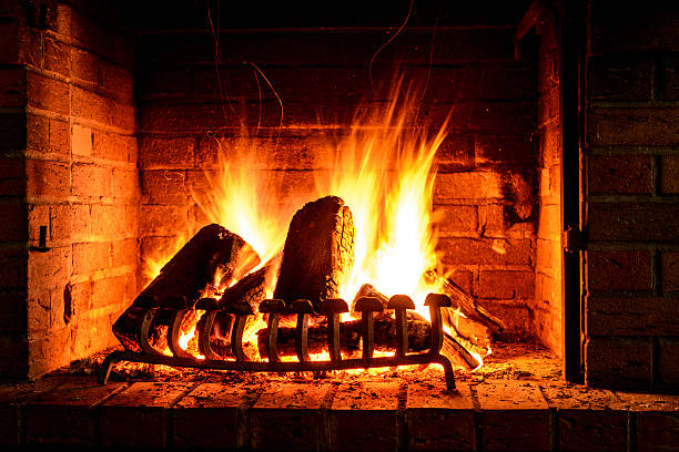 Fire in a fireplace stock photo