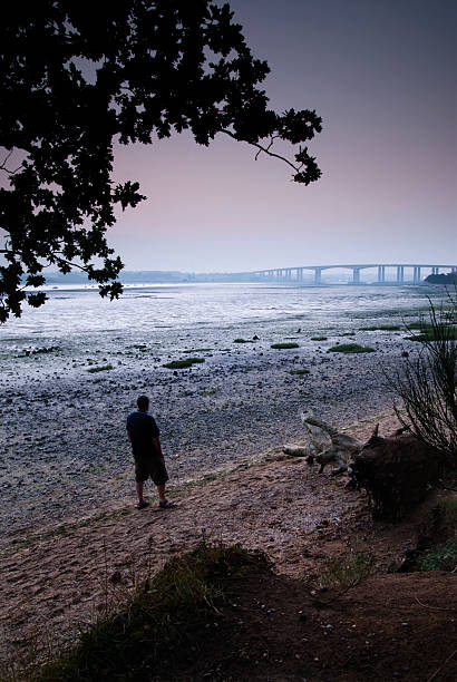 solitário figura no rio banco - river orwell imagens e fotografias de stock