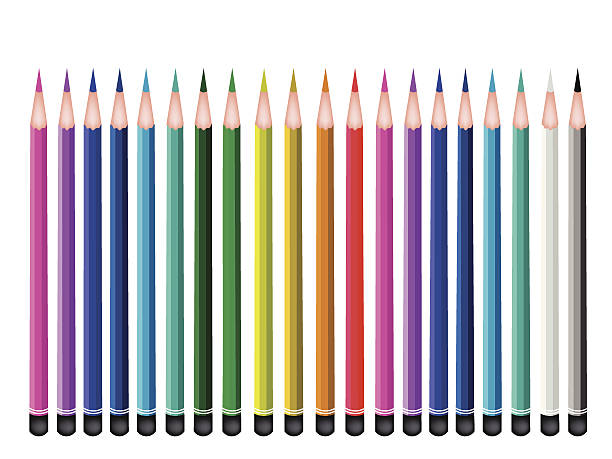 ilustrações de stock, clip art, desenhos animados e ícones de conjunto de lápis de cor em fundo branco - education childhood school drawing compass