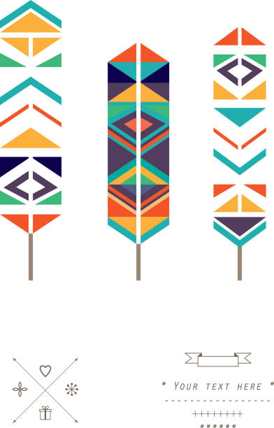 ilustraciones, imágenes clip art, dibujos animados e iconos de stock de feathers étnica patrón de vector aislado sobre un fondo blanco - native american illustrations