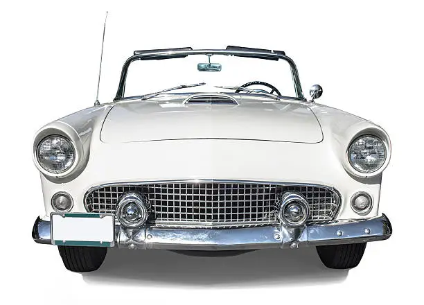 Front view of a 1956 Ford Thunderbird cropped out on white background