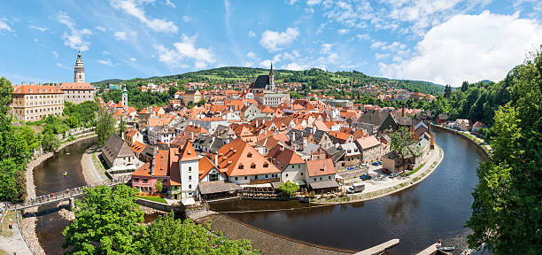 istock Panorama: historical part of Cesky Krumlov with Castle 461066375