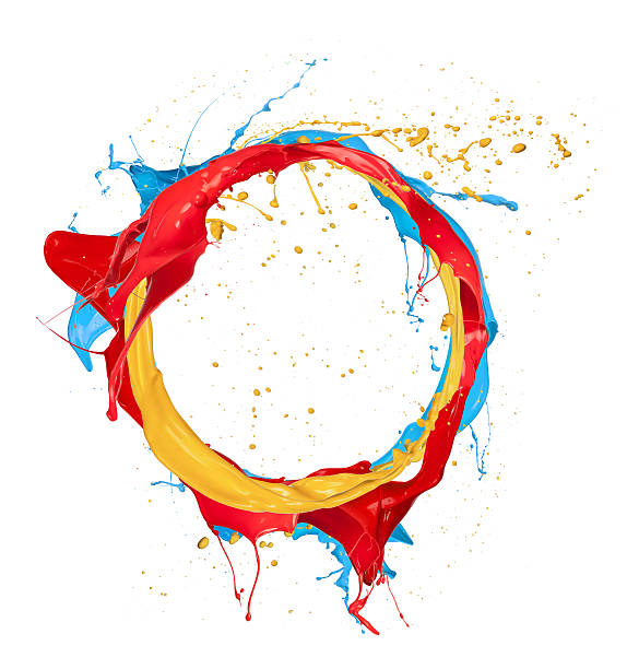 istock Circular paint splatters in blue, yellow, and red 461069509