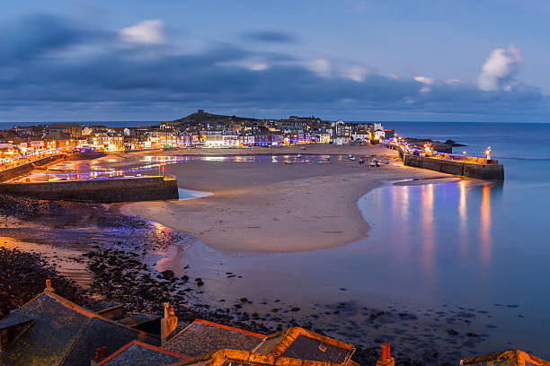 Dusk overlooking St Ives Cornwall Dusk overlooking St Ives Harbour Cornwall England UK Europe st ives cornwall stock pictures, royalty-free photos & images
