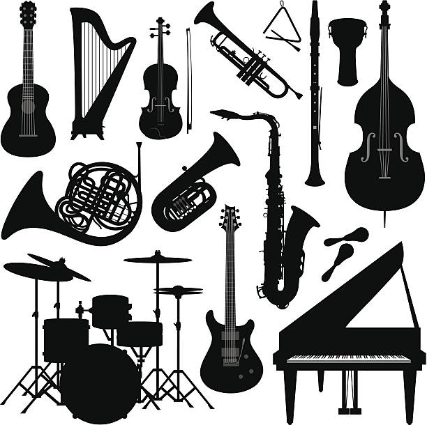 musik-instrumente-silhouette - musikinstrument stock-grafiken, -clipart, -cartoons und -symbole