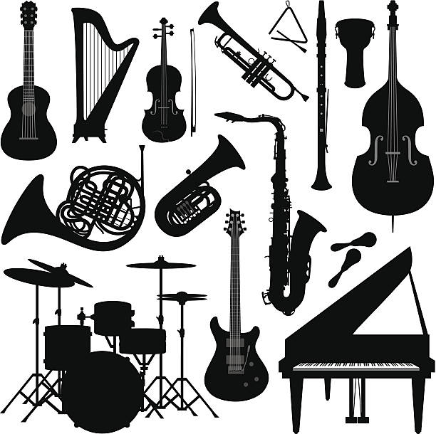 illustrations, cliparts, dessins animés et icônes de silhouette instruments de musique - violin family