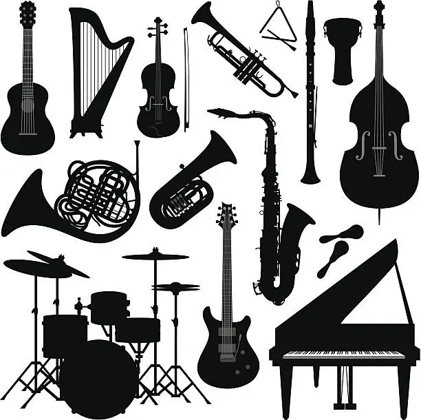 Vector illustration of Music instruments silhouette