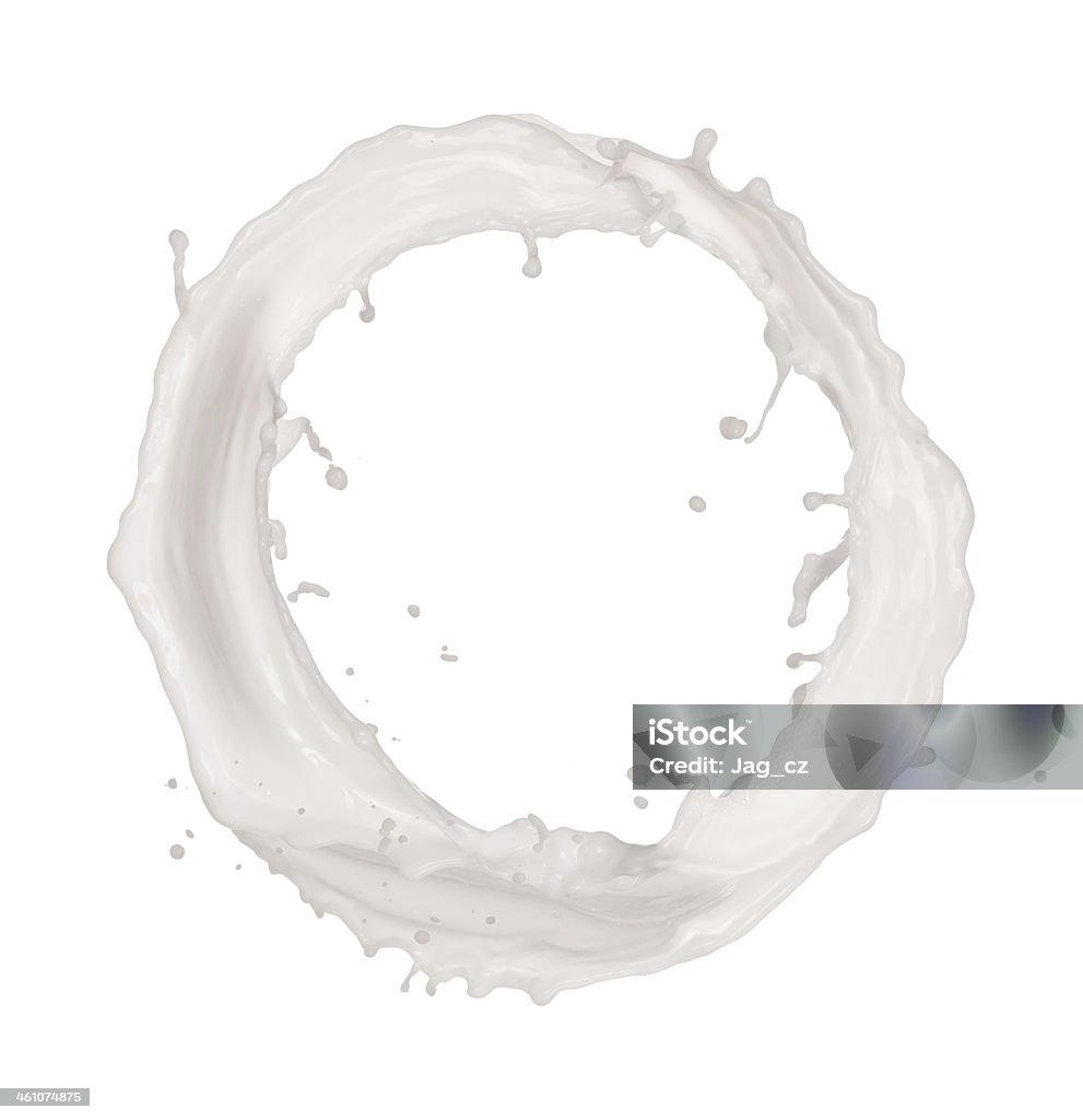 Milk splash Isolated shot of milk splash in round shape on white background Cream - Dairy Product Stock Photo