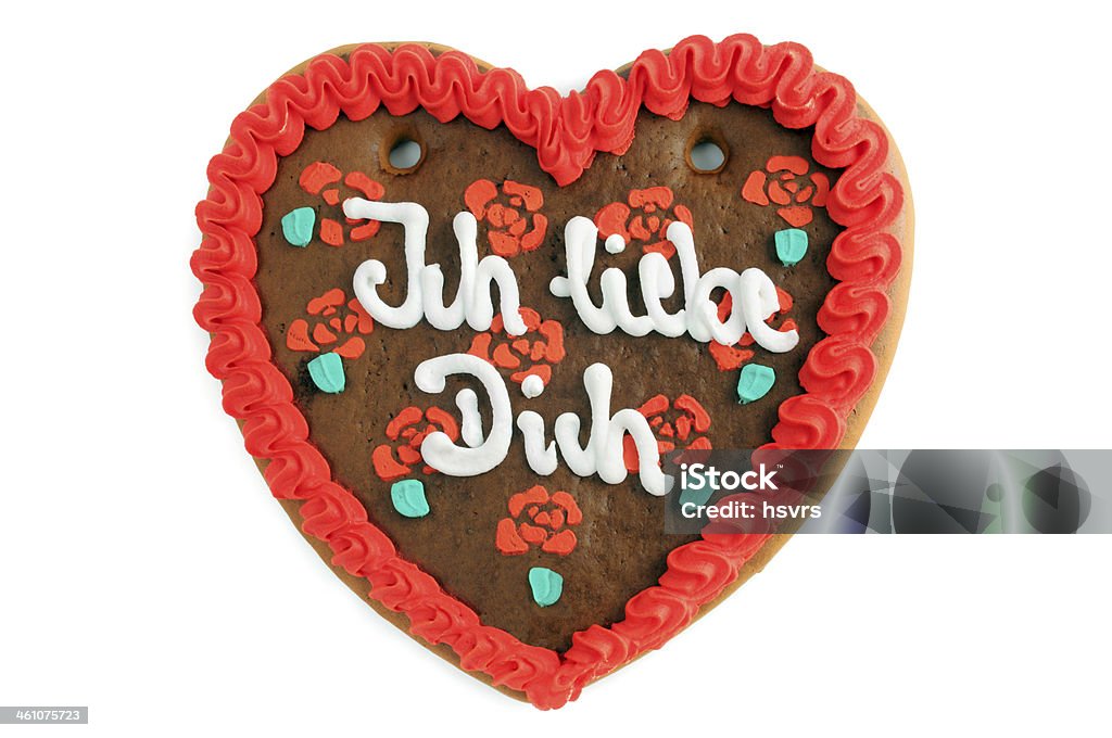 Biscoito de gengibre do dia dos namorados coração com Ich liebe Dich - Foto de stock de Bolo de especiarias royalty-free