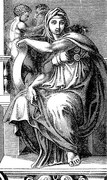 Michelangelo's Sibylla Delfica Michelangelo's Delphic Sibyl michelangelo stock illustrations