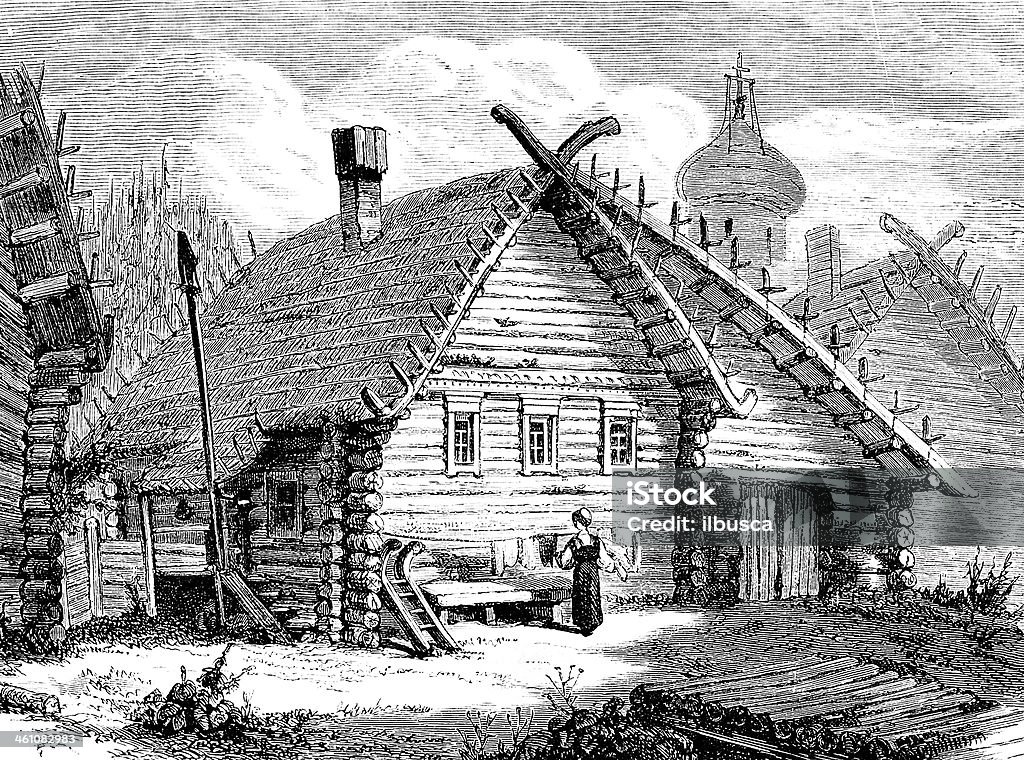 Traditional House in Russia 19th Century Style stock illustration
