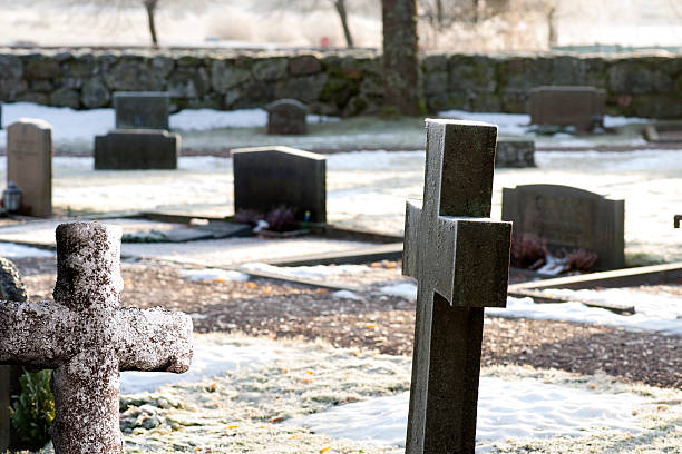 istock tombstones on winter day 461092303
