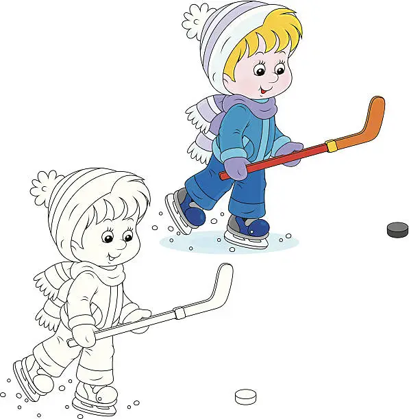 Vector illustration of Little hockey player