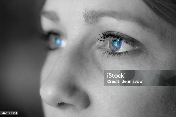 Blue Eyes Stock Photo - Download Image Now - Eye, Reflection, Computer Monitor