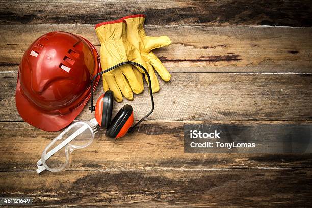 Construction Background With Protective Workwear Stock Photo - Download Image Now - Occupational Safety And Health, Safety, Mining - Natural Resources