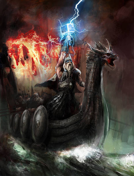 god of lightning vector art illustration