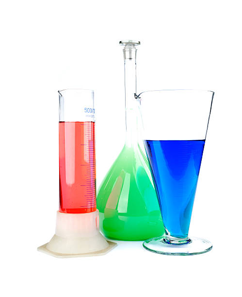 Beakers and laboratory glassware isolated on  white background stock photo