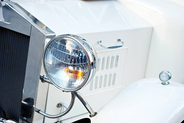 istock Front light of antique white wedding car 461138395
