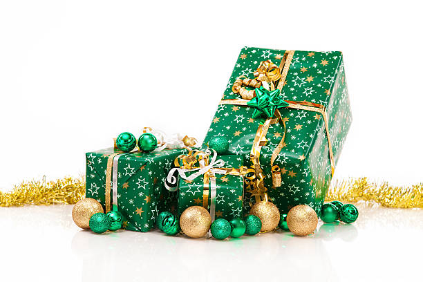 istock Gift boxes and christmas balls,Isolated on white 461151189