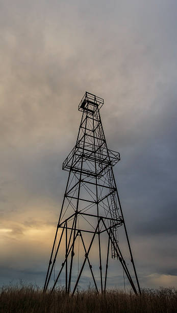 istock Oil and gas rig tower profiled on sky 461152191