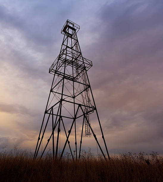 istock Oil and gas rig tower profiled on sky 461155145