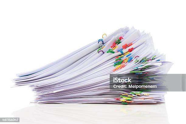 Pile Of Paper With Colorful Clips Stock Photo - Download Image Now - Blank, Bunch, Business