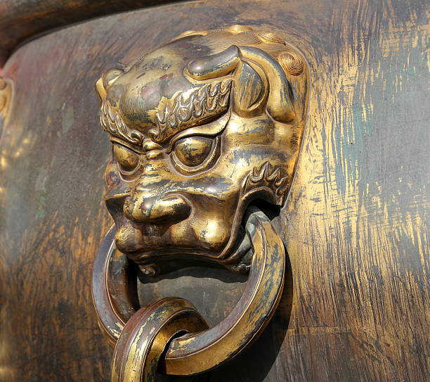 istock Large bronze bowl to extinguish fire with image Chinese dragon 461156247