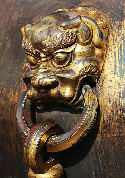 istock Large bronze bowl to extinguish fire with image Chinese dragon 461156259