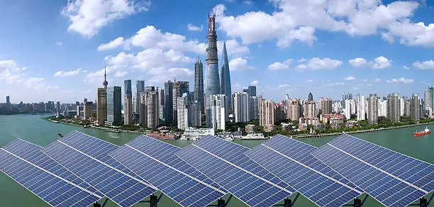 Photo of Shanghai Bund skyline landmark ,Ecological energy renewable sola