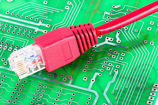 Circuit board with ethenet cable stock photo