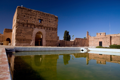 View of the ruins of Badi Palace in Marrakeck, Morocco, Africa.