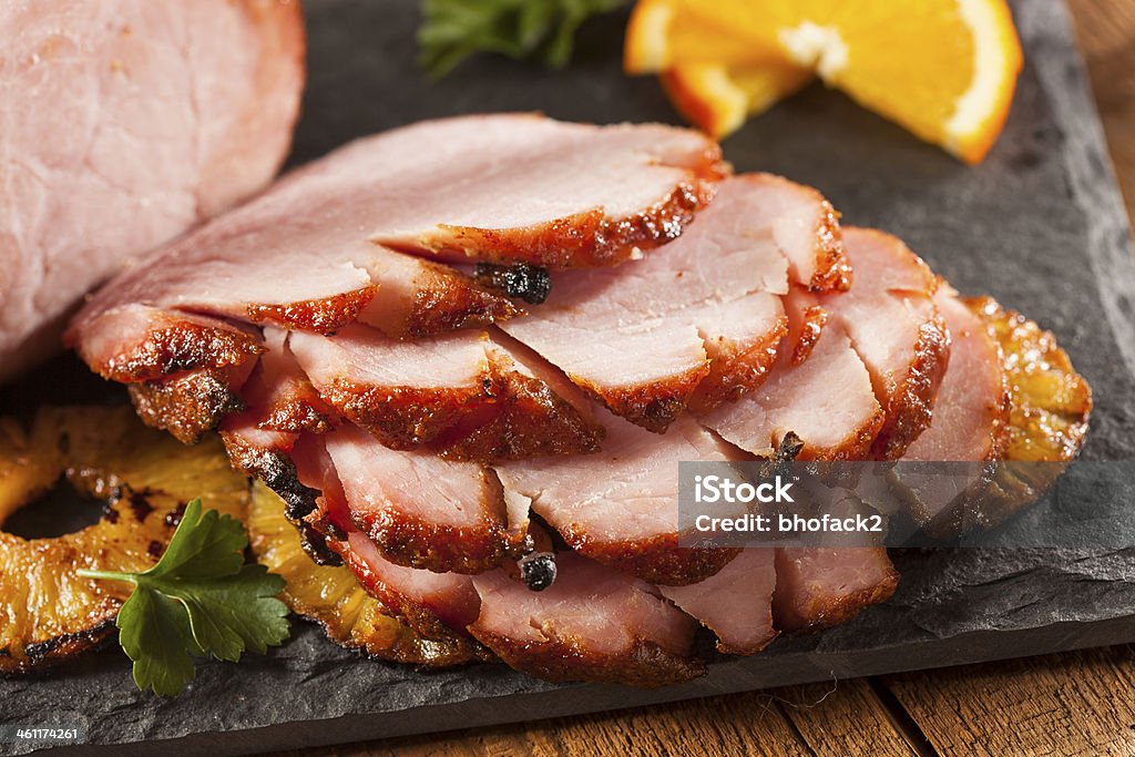 Traditional Sliced Honey Glazed Ham Traditional Sliced Honey Glazed Ham Ready for the Holidays Ham Stock Photo