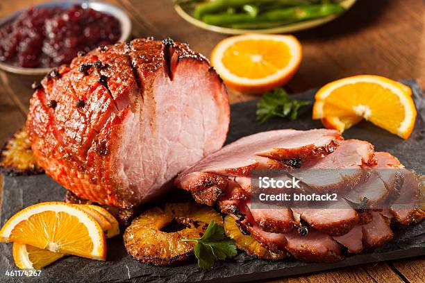 Traditional Sliced Honey Glazed Ham Stock Photo - Download Image Now - Christmas, Ham, Pork