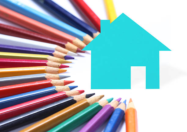 istock Colored pencils and paper houses 461174927