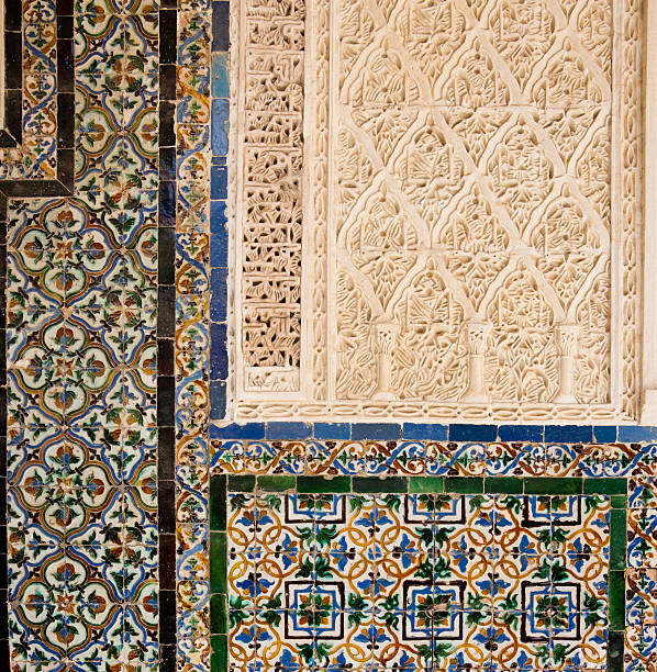 dettaglio mudéjar patio principale della la casa de pilatos, siviglia - national landmark architectural styles sevilla seville foto e immagini stock