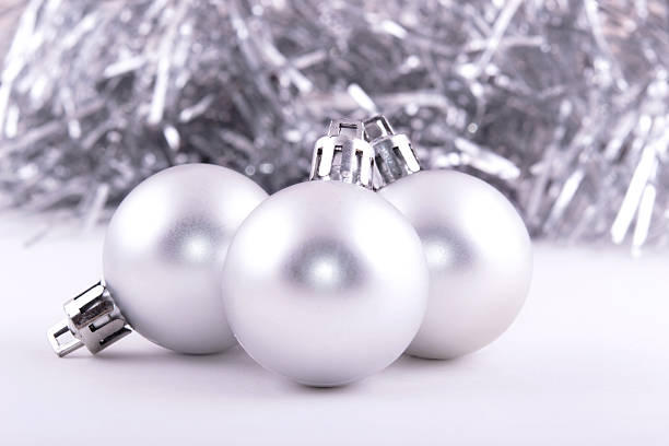silver Christmas ball decoration background stock photo