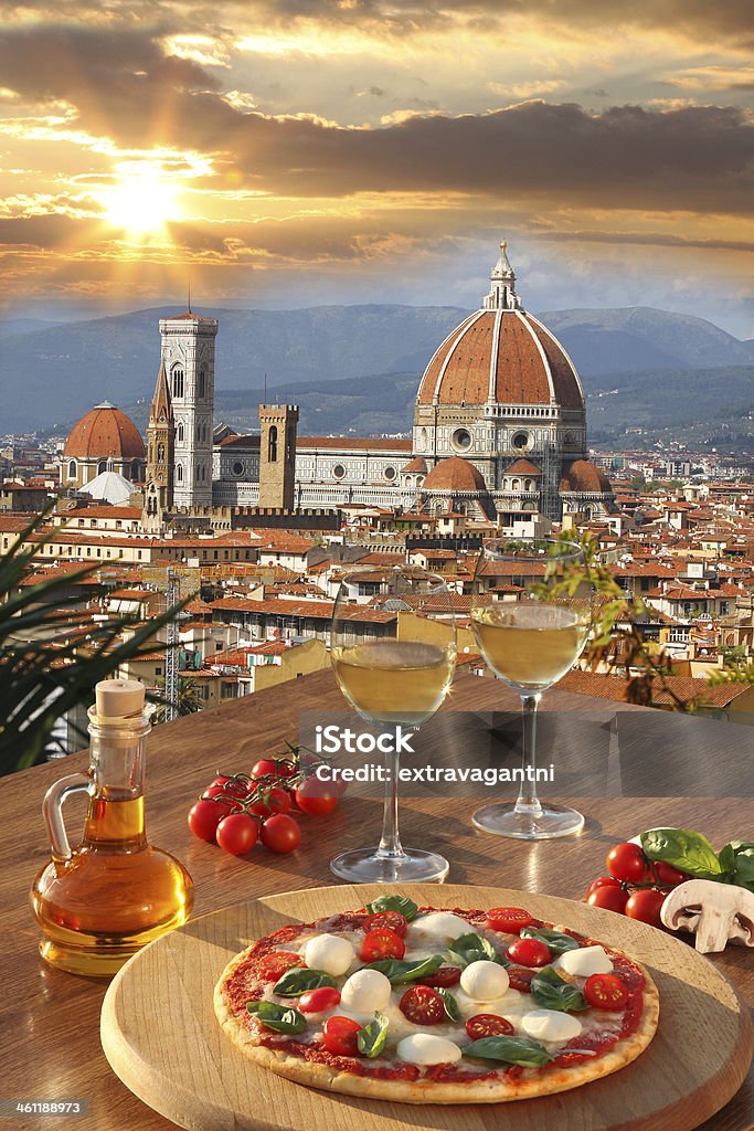 Florence with Cathedral and Italian pizza in Tuscany, Italy Florence with Cathedral and typical Italian pizza in Tuscany, Italy Florence - Italy Stock Photo