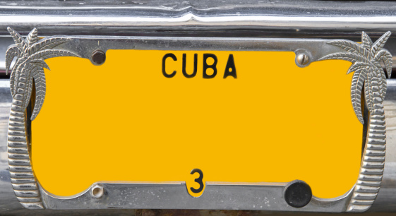 Yellow vintage numberplate, seen on Cuba island