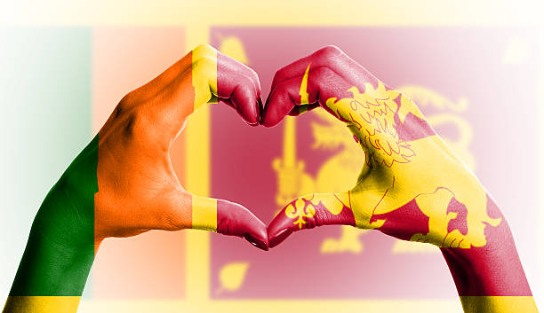 Sri Lankan flag over the female hands in the heart shape