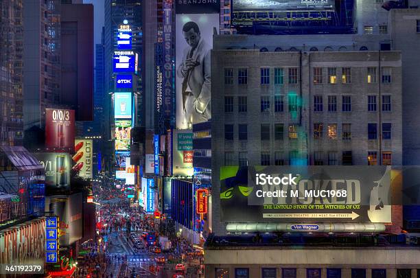 New York City Manhattan Times Square At Night Hdr Stock Photo - Download Image Now - Advertisement, Architecture, Billboard