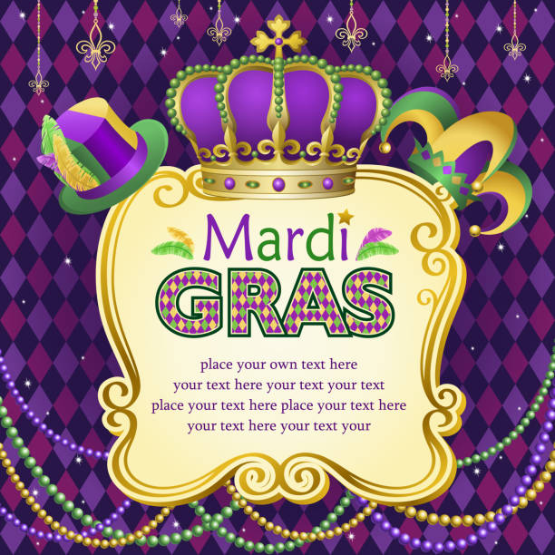 mardi gras-hüte frame - mardi gras backgrounds fleur de lys symbol stock-grafiken, -clipart, -cartoons und -symbole