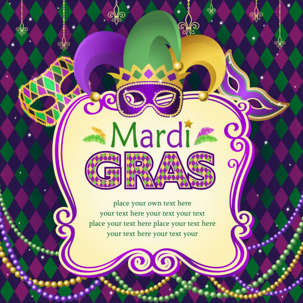 ilustraciones, imágenes clip art, dibujos animados e iconos de stock de ilustración vectorial de mardi gras máscaras bastidor - pattern harlequin jester backgrounds