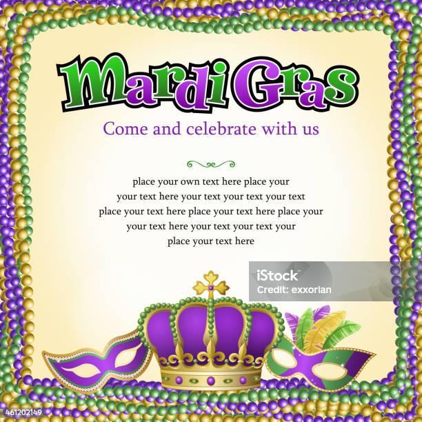 Mardi Gras Party Stock Illustration - Download Image Now - Mardi Gras, Text, Bead