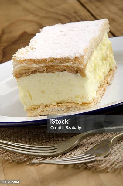 Custard Cake On A Plate Stock Photo - Download Image Now - Baked Pastry Item, Baking, Cake