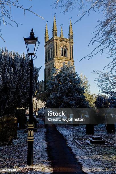 Cold Frosty Churchyard Stock Photo - Download Image Now - Anglican, Blue, Cemetery